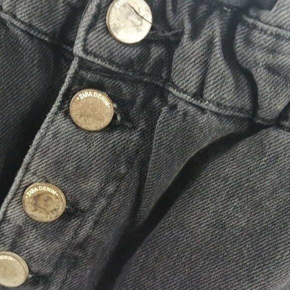 ZARA Paperbag Waist Jeans Womens Size 4 Black High Rise Tapered Button Fly - Picture 4 of 8